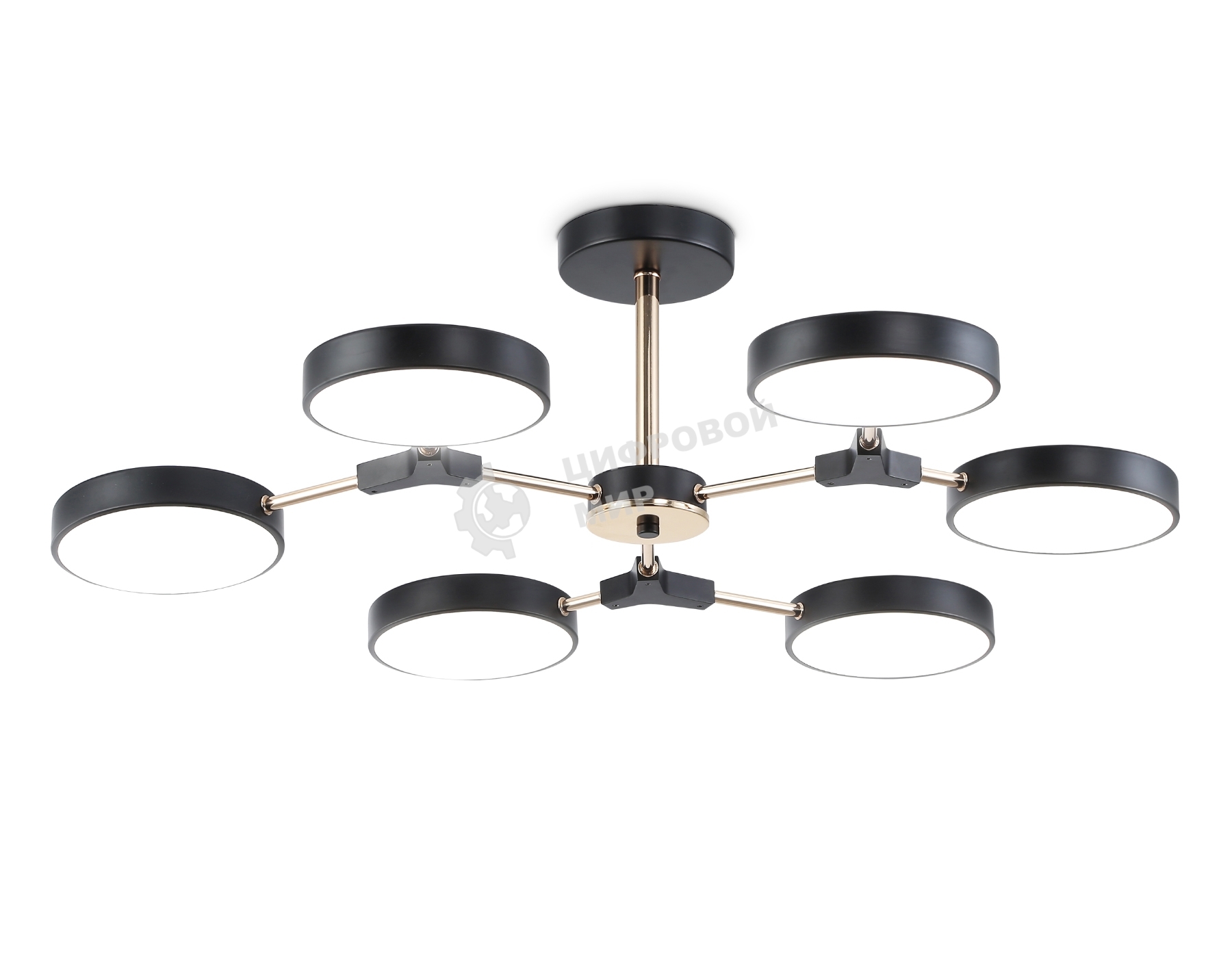 Люстра светодиодная на штанге Ambrella light FL516334/6 BK/FGD черный/золото 108W 3000-6000K D780*210 (без ПДУ)