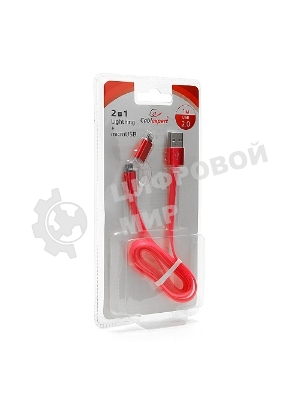 Кабель USB2.0 Cablexpert CC-mAPUSB2pk1m, AM/microBM 5P - iPhone lightning, 1м, комбо кабель, алюминиевые разъемы, розовый, блистер