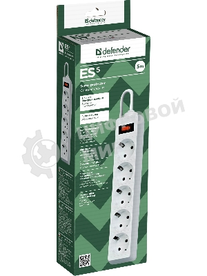 Сетевой фильтр Defender ES, 5.0 м, 5 розеток белый