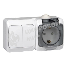 Блок ОП Этюд (2-кл. выкл. + евророз. защ. шторки) IP44 бел. SchE