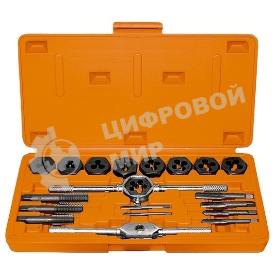 Набор метчиков и плашек Sparta М3 - М12, плашко-метчикодержатель, 20 предметов, в пласт. боксе