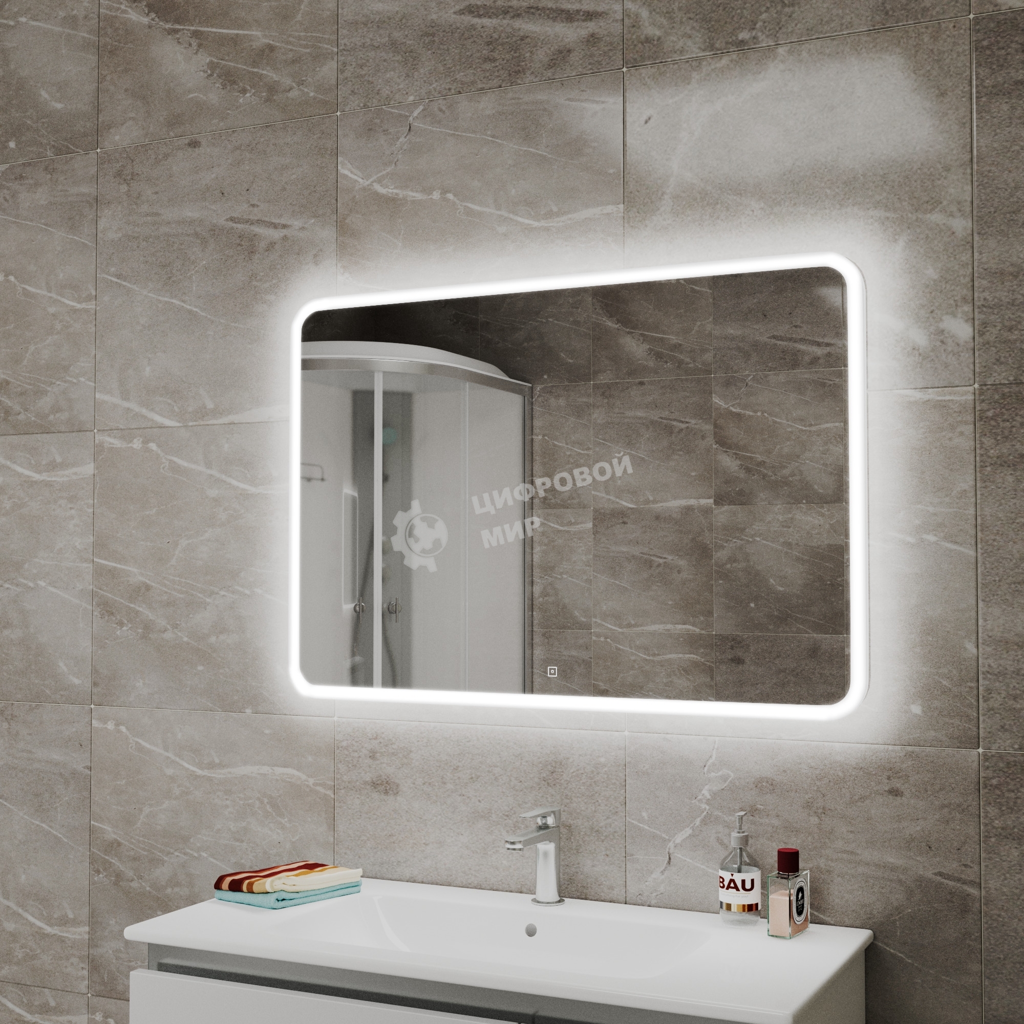 Зеркало Bau Stil 100х70, LED подсветка, сенсор, пластиковый защитный корпус