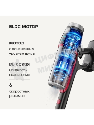 Пылесос вертикальный Rondell RDE-2071 черный/красный, питание от аккумулятора, 500 Вт, уборка сухая, пылесборник 0,4 л