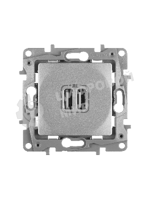 Розетка USB Legrand 672494 с двумя USB-разьемами 240В/5В 2400мА - Etika - алюминий