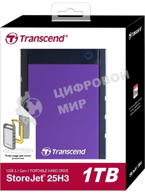 Внешний HDD Transcend USB 3.0 1Tb TS1TSJ25H3P StoreJet 25H3P (5400 об/мин) 2.5