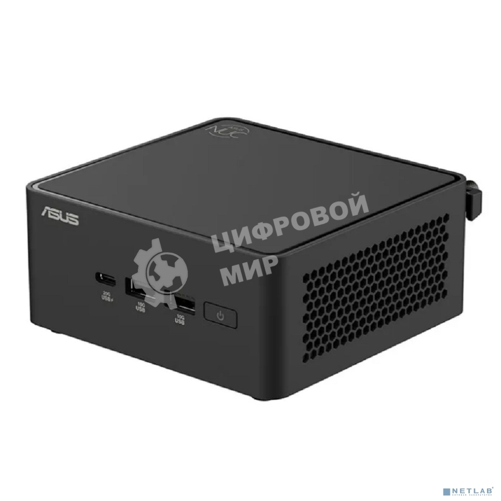 Платформа системного блока Nettop ASUS NUC Model: NUC15CRH, Intel Core 3 Processor 100U, 2xDDR5-5600 SO-DIMM supp, Intel Graphics, Wi-Fi 7, BT v5.4, 3xUSB 3.2 Gen2, 1xUSB 2.0, 1xUSB 3.2 Gen2 Type-C + 2xT-bolt (incl. DP 2.1 and USB4), 2xHDMI 2.1, 1xRJ45 LAN, 1xDC-in, Supp:128Gb~8TB M.2 2280 NVMePCIe5.0 x 4 SSD or 128Gb~8TB M.2 2280 NVMePCIe4.0x4 SSD+128Gb~2TB M.2 2242 NVMePCIe4.0x4 SSD, 19VDC, 6.32A, 120W Adapter, W/O OS, ASUS LOGO, черный
