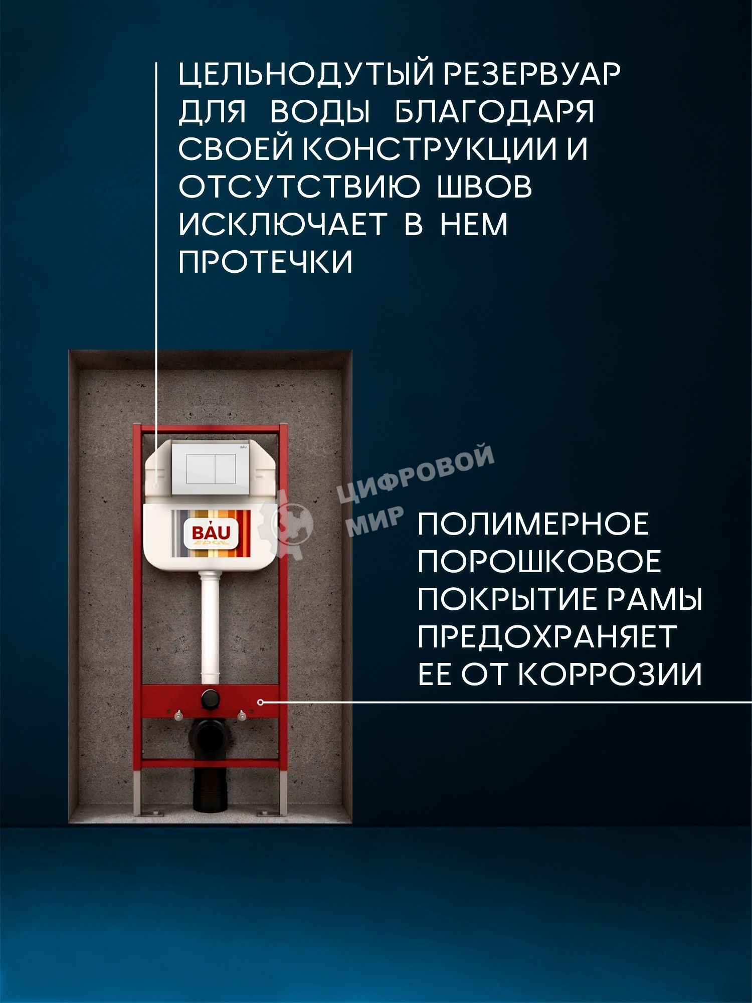 Комплект BAU 6 в 1: рамная инсталляция BAU NEO 45, унитаз подвесной безободковый вихревой со скрытым сливом Bau Stil Hurricane-5, сиденье дюропласт микролифт, кнопка смыва BAU Stil , белый глянец