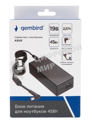 Блок питания Gembird для ноутбуков Asus 19В/2,37А, 45Вт, 1 штекер 4,0х1,35мм (NPA-AC21)
