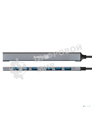 USB-концентратор 7-в-1 ExeGate DUB-761C3 (кабель-адаптер USB Type-A + Type-C --> 6xUSB2.0, 1xUSB3.0, Plug&Play, серебристый)