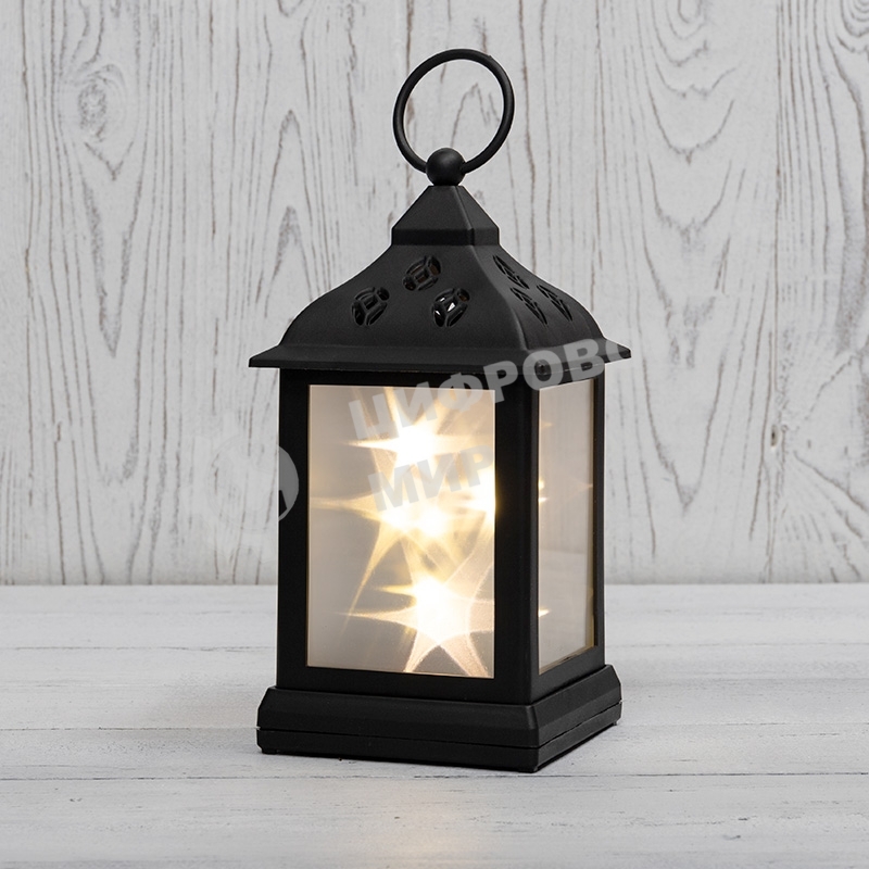 Декоративный фонарь Neon-night 11х11х22,5 см, черный корпус, теплый белый цвет свечения с эффектом мерцания