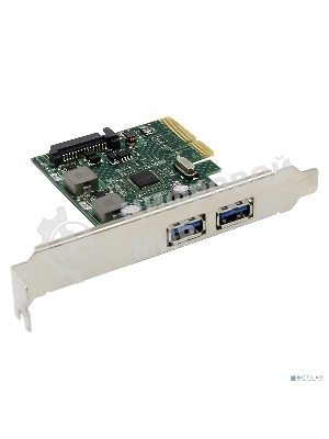 Контроллер ORIENT AM-U3142PE-2A, PCI-Ex4 v3.0, USB 3.2 Gen2, 2-port ext Type-A, ASM3142 chipset, разъем доп.питания, в комплекте LP планка крепления (31273)