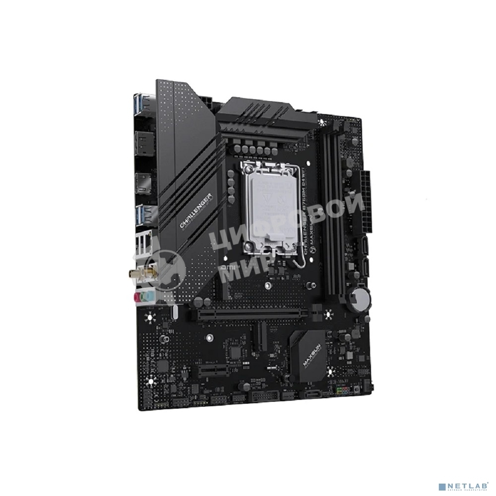 Материнская плата Maxsun MS-Challenger B760M D4 WIFI (Socket 1700, mATX, 2*DDR4(64b), DP/HDMI, 3*SATA3, 2*M.2, 1xPCI-E x16 /1xPCI-E x1, 2*USB 2.0, 4*USB 3.2 GEN1, LAN 1*1G,  Bluetooth 5.2, Wi-Fi 802.11ax, RTL)