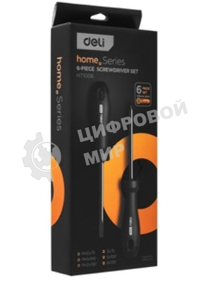 Отвертка шлицевая Deli DL3446 SL6x38мм сталь S2, матовый стержень, двухкомпонентная прорезиненная рукоять