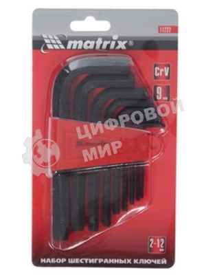 Набор ключей имбусовых Matrix 11222 hex 2.0–12мм crv 9 шт, оксидированные