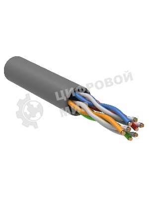 Кабель связи витая пара U/UTP, cat.5e, 4 пары 24AWG solid, 305м, ПВХ, серый
