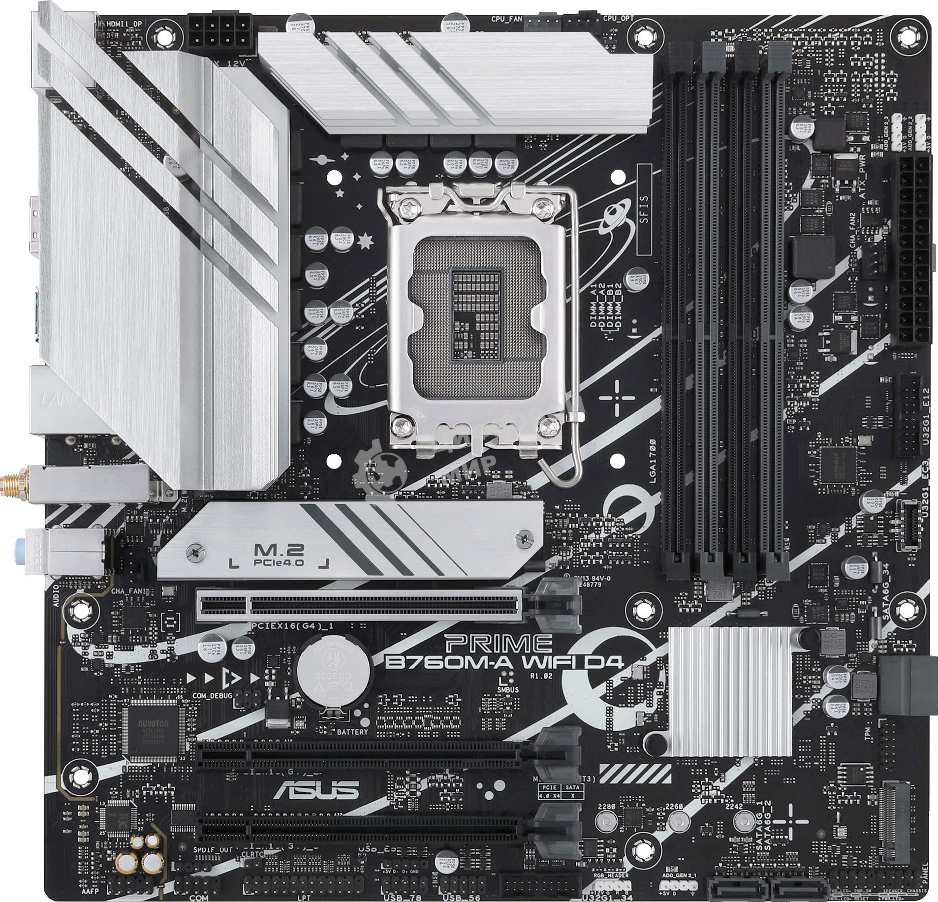 Материнская плата ASUS PRIME B760M-A WIFI D4, LGA 1700, Intel B760, 4xDDR4, 4xSATA, 2xM.2, 1xPCIe 4.0 x16, 1xPCIe 4.0 x4, 1xPCIe 4.0 x1, 2xHDMI, 1xDP, 1x 2.5Gb LAN, 2xUSB-A 3.2 Gen 2, 4xUSB-A 2.0, 3x3.5 мм, 7.1, mATX