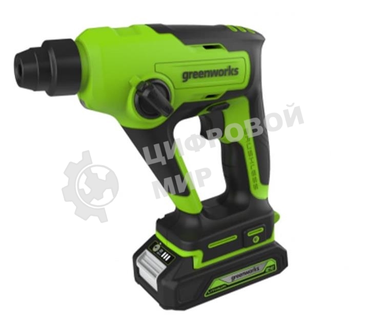 Перфоратор аккумуляторный бесщеточный GreenWorks GD24SDS1K2, 1,2 ДЖ, 24V, c АКБ 2А·ч и ЗУ, в сумке (3803107UA)