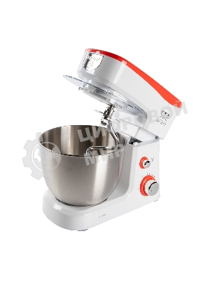 Миксер стационарный Endever Sigma-25, 1000 Вт., планетарный, многофункциональный, стальная чаша 3,5 л., регулировка скорости, белый/красный