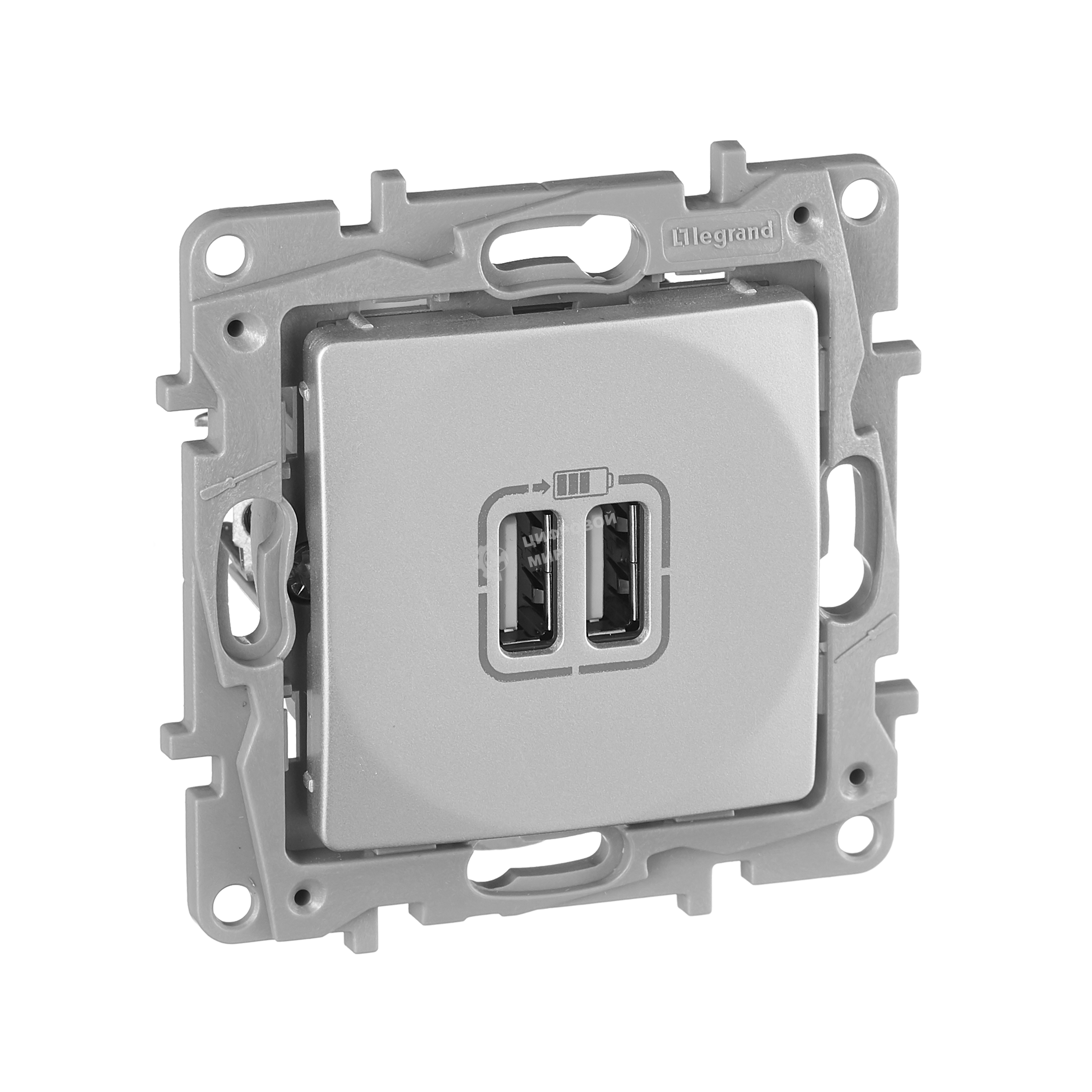 Розетка USB Legrand 672494 с двумя USB-разьемами 240В/5В 2400мА - Etika - алюминий