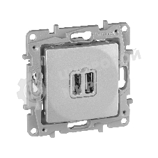 Розетка USB Legrand 672494 с двумя USB-разьемами 240В/5В 2400мА - Etika - алюминий