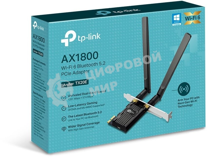 Двухдиапазонный адаптер PCI Express TP-Link Archer TX20E с поддержкой Wi-Fi AX1800 и Bluetooth 5.2