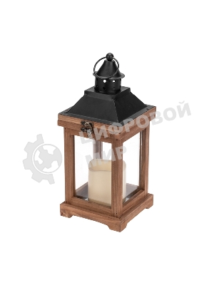 Декоративный фонарь Neon-night со свечкой, корпус из дерева, размер 14х14х35cм, теплый белый