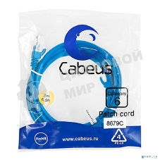 Шнур комм. Cabeus, кат. 6, неэкр., U/UTP, RJ45/RJ45, PVC, AWG24, 2м, синий
