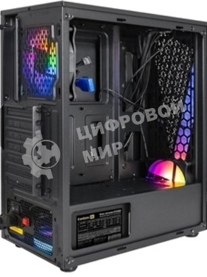 Компьютерный корпус Miditower ExeGate EVO-8227 (ATX, без БП, 2хUSB+1хUSB 3.0+HD Audio, черный, 3 вент. с RGb подсветкой, боковая панель - закаленное стекло)
