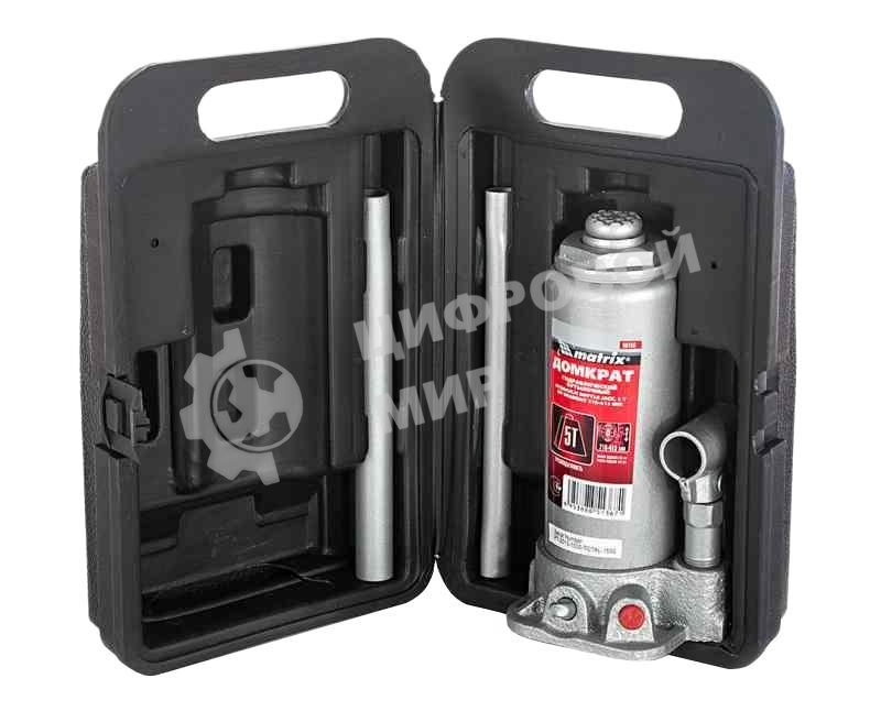 Домкрат Matrix бутылочный 5т h подъема 216–413мм в пласт. кейсе