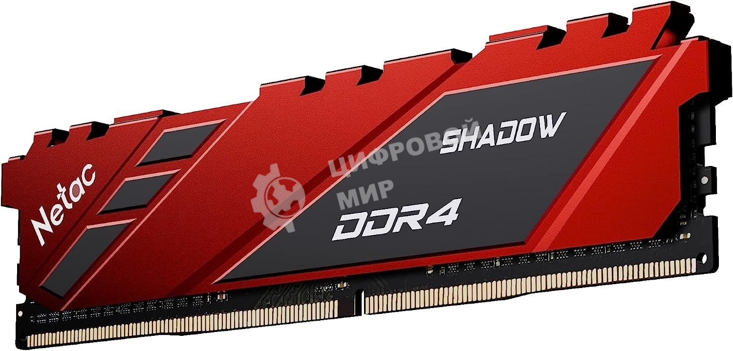 Оперативная память NETAC Shadow, DDR4, 8GB (1x8GB), 3600MHz, CL18, DIMM, с радиаторами, красный