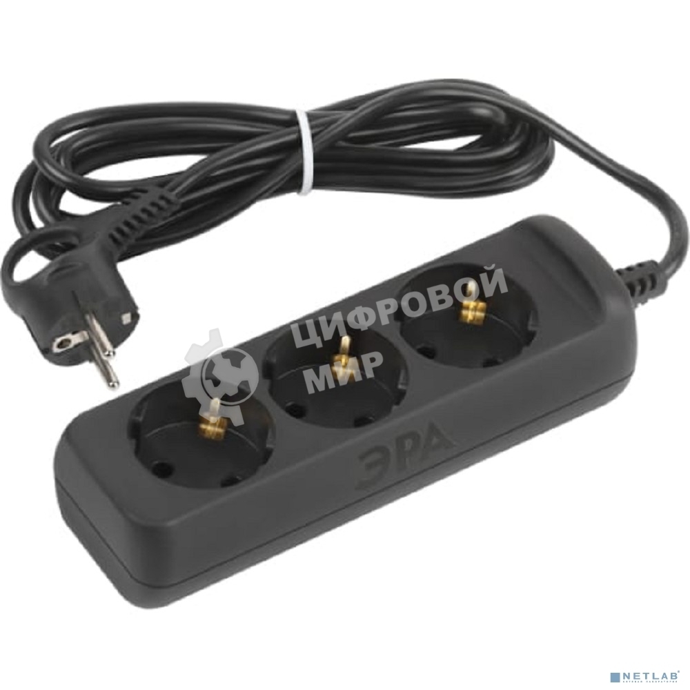 Удлинитель электрический ЭРА UX-3e-5m-B с заземлением 3 розетки 5 м ПВС 3x0,75 мм2 10А черный