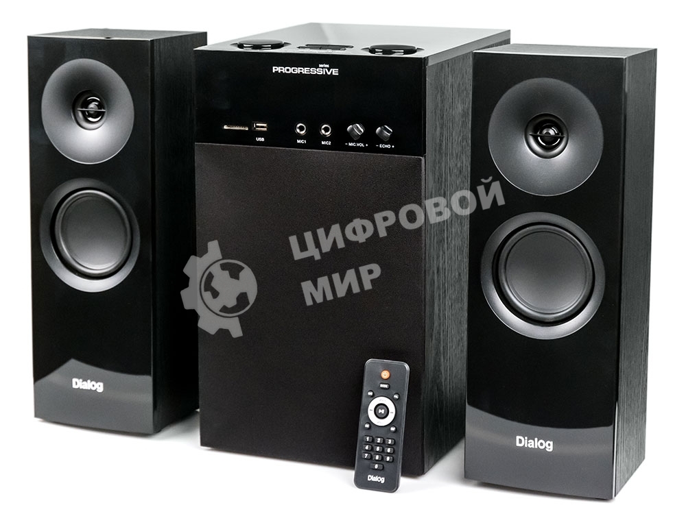Колонки Dialog Progressive AP-250 BLACK 2.1, 50W+2*15W RMS, Караоке, Bluetooth, FM+USB+SD, Опт.вх. 
