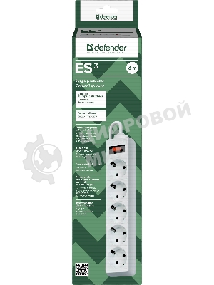 Сетевой фильтр Defender ES, 3.0 м, 5 розеток белый