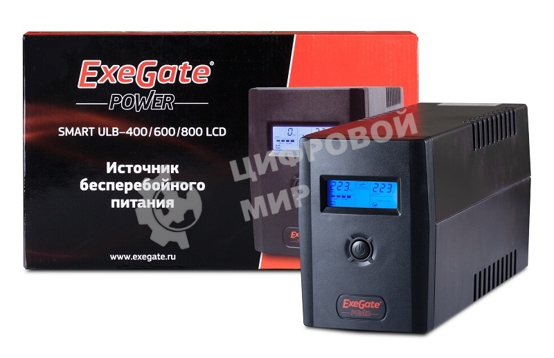 Источник бесперебойного питания ExeGate Power Smart ULB-800 LCD 800VA, черный, 2 евророзетки, USB