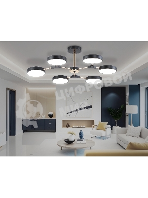 Люстра светодиодная на штанге Ambrella light FL516334/6 BK/FGD черный/золото 108W 3000-6000K D780*210 (без ПДУ)