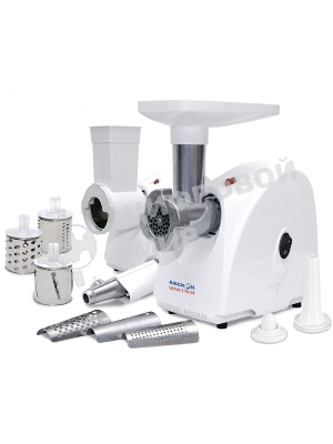 Мясорубка электрическая Аксион М32.02 белый, 1500 Вт, 1.7 кг/мин, защита от перегрузки, насадки - 5