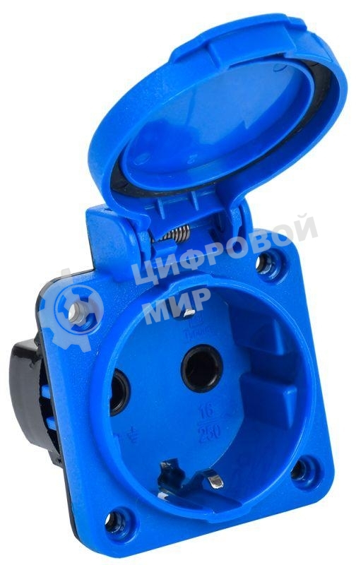 Розетка панельная MAGNUM 2P+PE 16А IP54 РП12-3 с защ. крышкой с заземл. син. IEK PSN71-016-3-2-54-K07