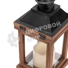 Декоративный фонарь Neon-night со свечкой, корпус из дерева, размер 14х14х35cм, теплый белый