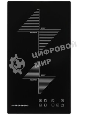 Индукционная варочная панель Kuppersberg ICO 302/домино, ширина 30 см, 2 зоны индукционного нагрева, сенсорное управление, 3 цифровых дисплея, 9 уровней мощности, таймер, автоотключение, защита от перелива, защита от детей, индикаторы остаточного тепла, Stop & Go, черный/прямой край