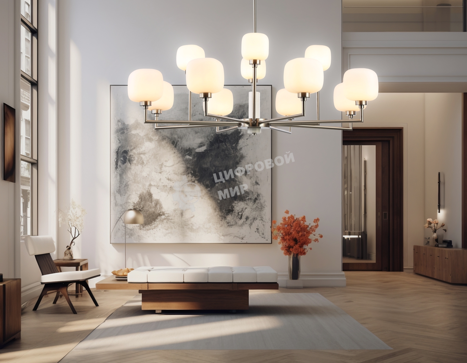 Люстра Ambrella light LH53005/12 SN/FR сатин никель/белый матовый G9*12 max 40W D910*680