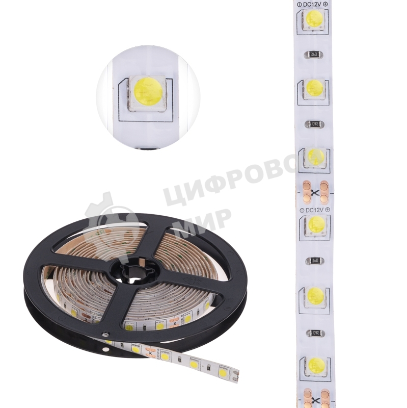 Лента светодиодная 3 м 12 В 5050 6500 К IP65 60 LED/м для БП с клеммами LAMPER