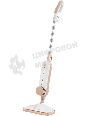 Паровая швабра Galaxy Line GL 6401, белый с бежевым, 1600 Вт, 0,35 л, 2,5 бар, 3 режима, время работы до 25 мин, макс. подача пара 35 г/мин, макс. температура нагрева 110°C, время нагрева 30 с, уборка на расстоянии до 6 м, вертикальная парковка, аксессуары: накладка из микрофибры, насадка для ковров, мерный стакан