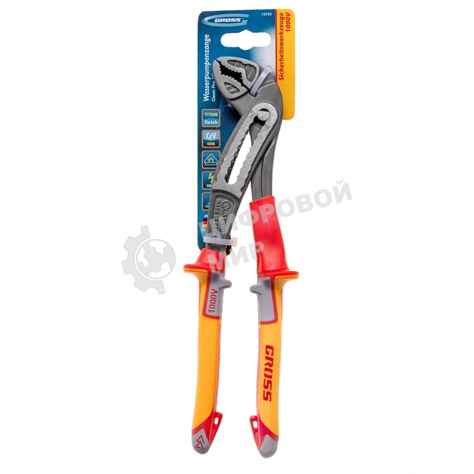 Клещи переставные Gross диэлектрические рукоятки до 1000 В, 240 мм