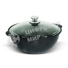 Казан литой КУКМОР К37а с крышкой 3,5л 3,5л стеклянная крышка. Для плова, линия 