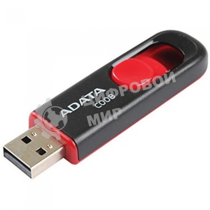 Флешка USB ADATA Classic C008 (AC008-16G-RKD), 16Gb, USB 2.0, R/W 30/6, черный/красный