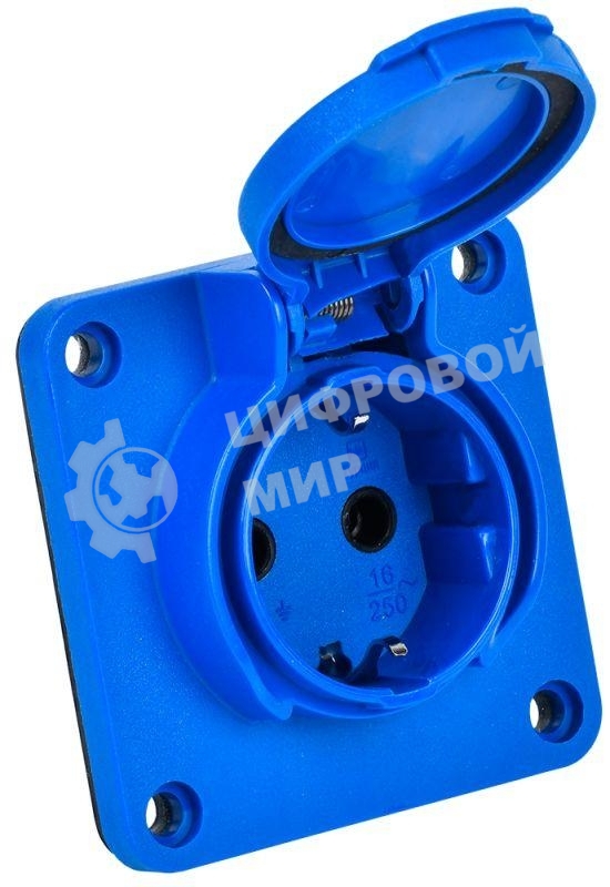 Розетка панельная MAGNUM 2P+PE 16А IP54 РП17-3 увел. фланец с защ. крышкой с заземл. син. IEK PSN71-016-3-4-54-K07
