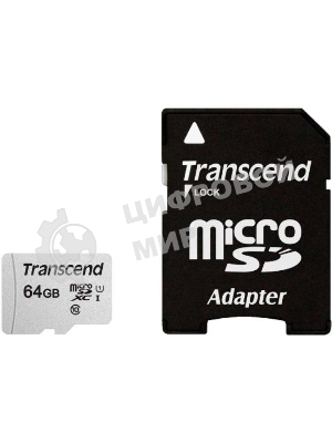 Флеш карта Micro SecureDigital 64Gb Transcend Class 10 TS64GUSD300S-A MicroSDXC Class 10 UHS-I, SD adapter
