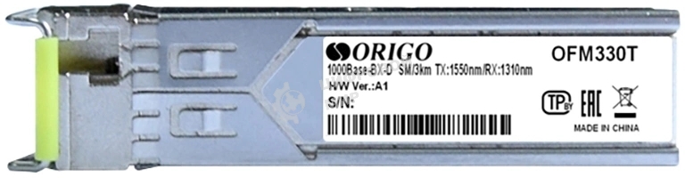 Трансивер ORIGO OFM330T/10KM WDM SFP Transceiver, 1000Base-BX-D, Simplex LC, TX: 1550nm, RX: 1310nm, Single-mode, 10KM