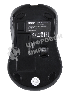 Мышь беспроводная Acer OMR010 черный, 1200 dpi, радиоканал, USB, кнопки - 3