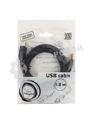 Кабель USB2.0 Pro Cablexpert CCF2-USB2-AMBM-6, AM/BM, 1.8м, экран, 2феррит.кольца, черный, пакет